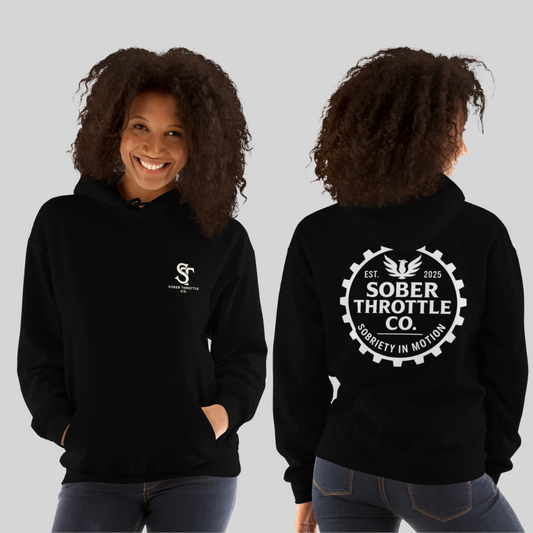 Sobriety in Motion Women’s Hoodie – Drop a Gear and Disappear