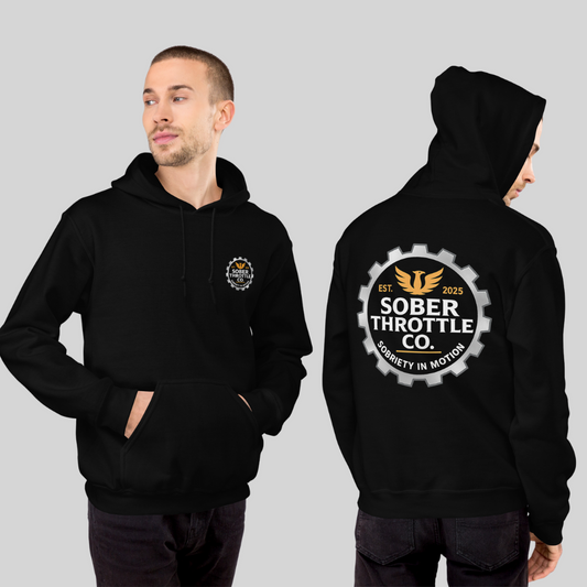 Sobriety in Motion Unisex Hoodie – Drop a Gear and Disappear | Victoria BC & Vancouver Island