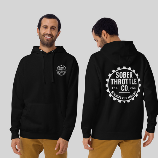 Sobriety in Motion Unisex Hoodie – Drop a Gear and Disappear | Victoria BC & Vancouver Island